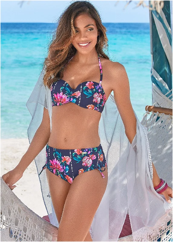 Blue vent swimwear -Adjustable Mid-Rise Bottom - Floral Drop