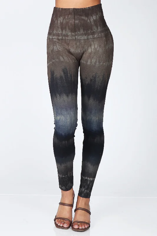 Red sleek sports legging -Earthen Cobalt Tie-Dye Print Leggings