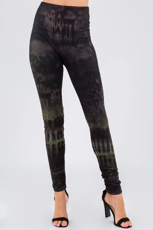 Winter-fit sports legging -Dark Moss and Bark Tie-Dye Leggings