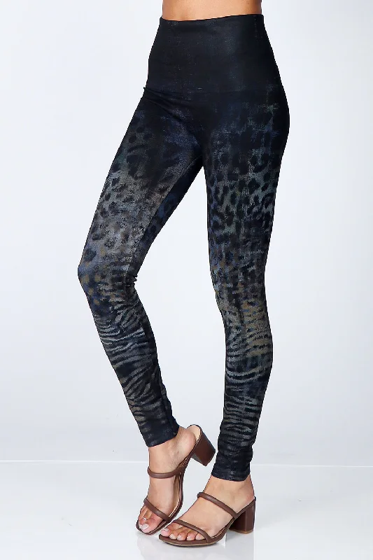 Compression-core sports legging -Sapphire Steel Leopard Zebra Leggings