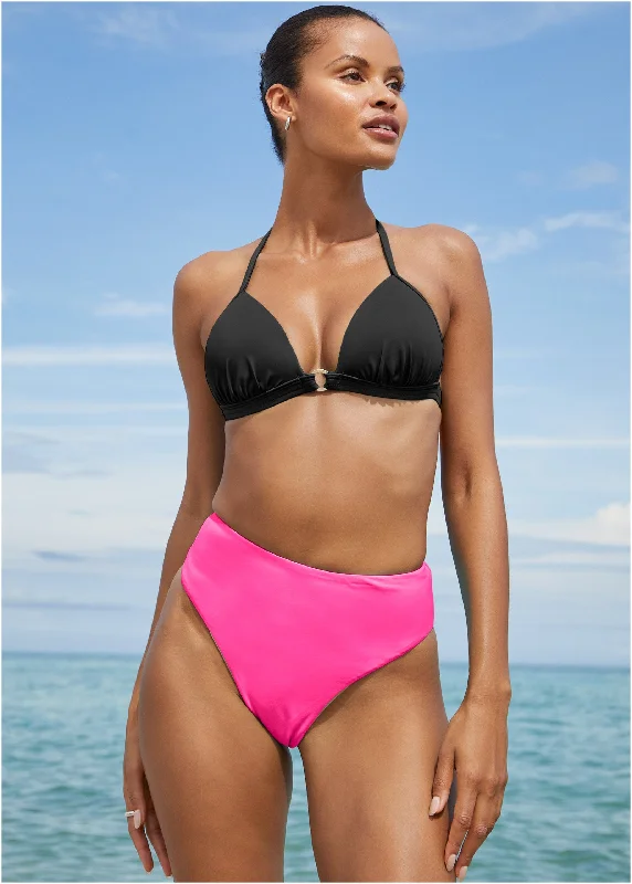 Halter-fit swimwear -Tahiti High Rise Moderate Bottom - Hot Pink