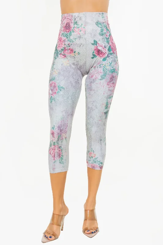 Wet-core sports legging -Flirting Parchment Printed Leggings Cropped