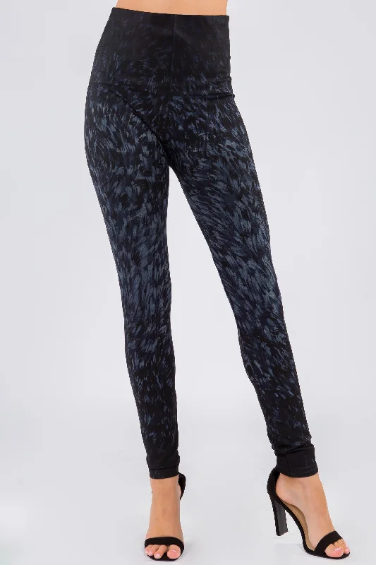 Light-run sports legging -Feathered Paint Stroke Printed Leggings