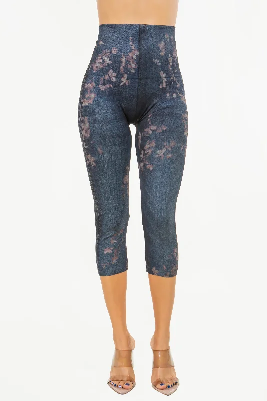 Black flow sports legging -Blossom Burnout Printed Leggings Cropped