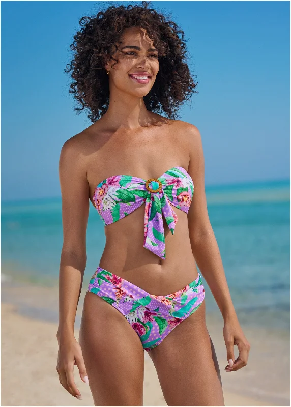 Zip-core swimwear -Criss-Cross Bikini Bottom - Polka Dot Jungle