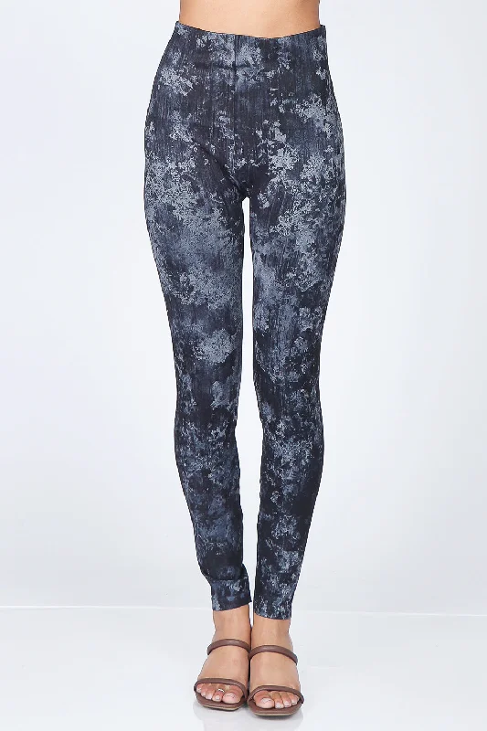 Slim-sleek sports legging -Dappled Floral Painting Print Leggings in Pewter