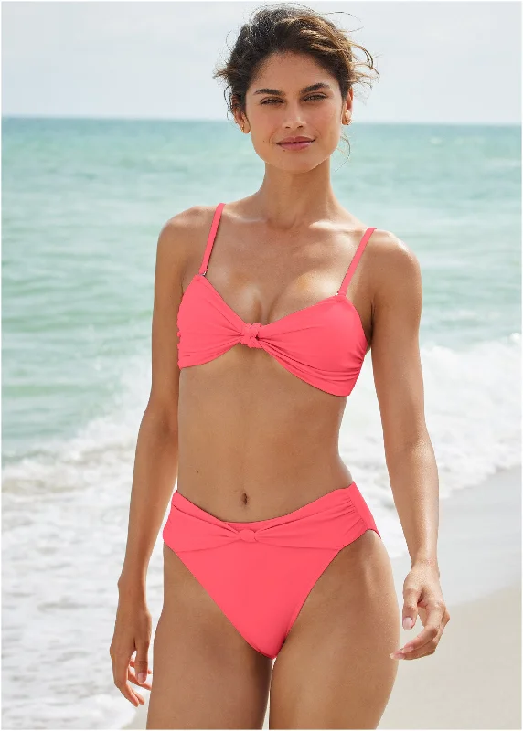 Sport-core swimwear -Mid-Rise Knot Bottom - Ocean Coral