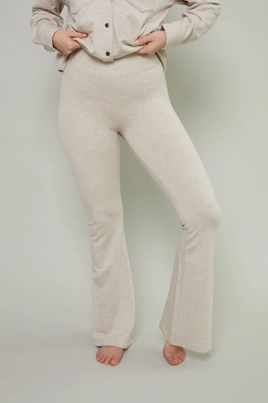 Sun-fit sports legging -Cassidy Modal Fleece Flared Leggings - Heathered Oatmeal