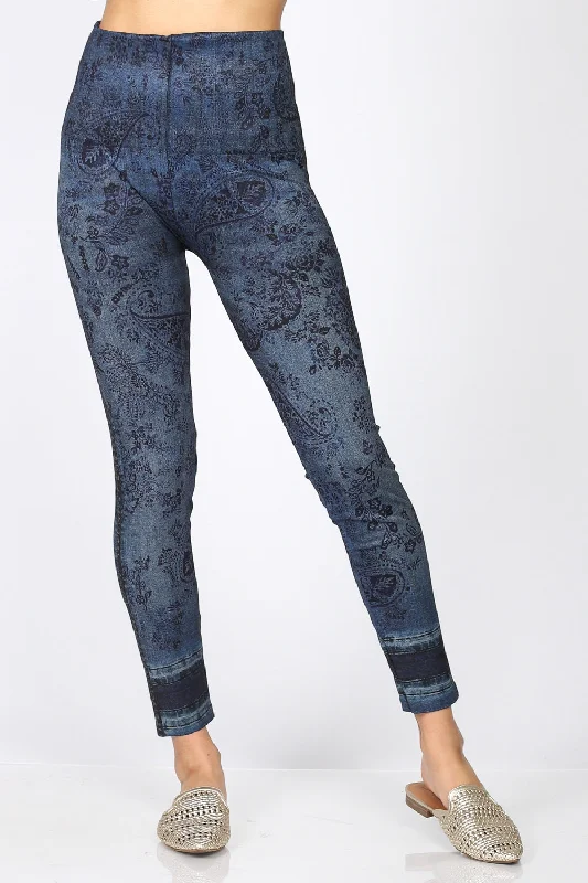 Green vent sports legging -Denim Floral Leggings