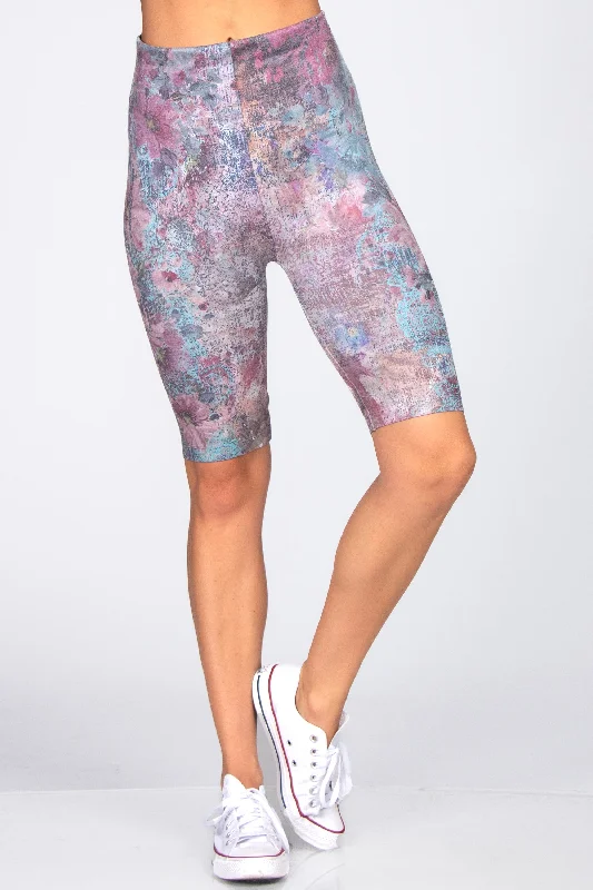 Slim-flow sports legging -Floral Mauve Printed Legging Shorts