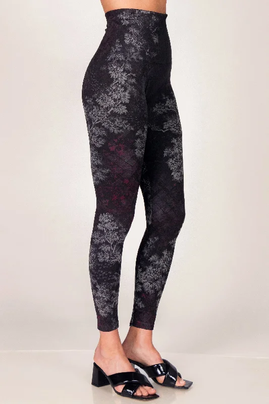 Zip-sleek sports legging -Silver Toile de Jouy Printed Leggings