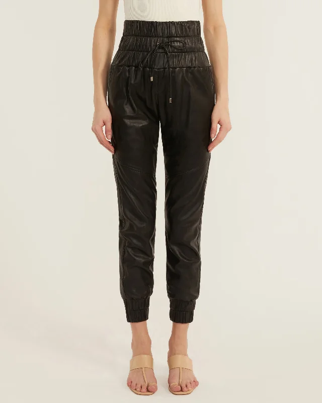 Pro-run sports pant -Dalton Leather Jogger in Black