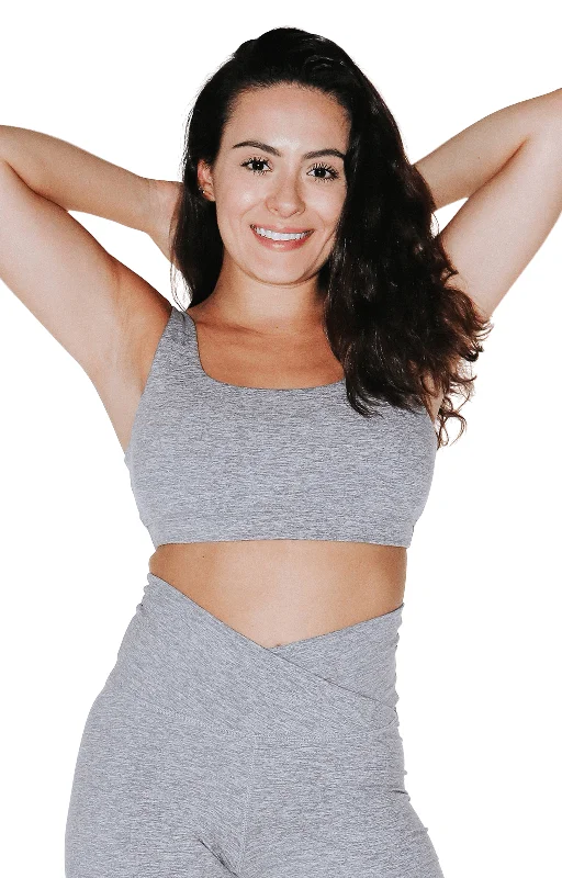 Strong Seam Sports Bra for Durability -Everyday Sports Bra - Silver Heather