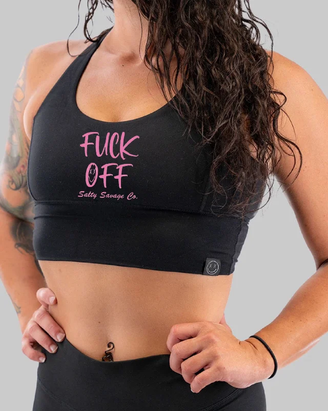 Lime Light Sports Bra for Sleekness -Salty Savage Ladies "Fuck Off" X Back Longlne Sports Bra | Cocoa Beach Performance | Pink