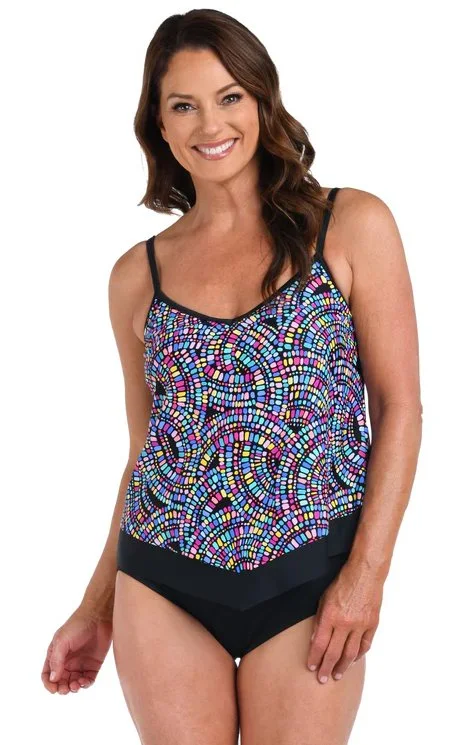 Lime Calm Sports Tank Top for Cold Days -MAXINE COLORBURST FLUTTER TANKINI TOP