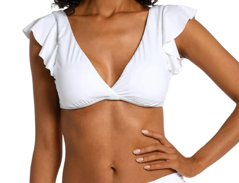 Pulse Sports Bra for Cardio -Island Goddess Ruffle Arm Bra Top In White