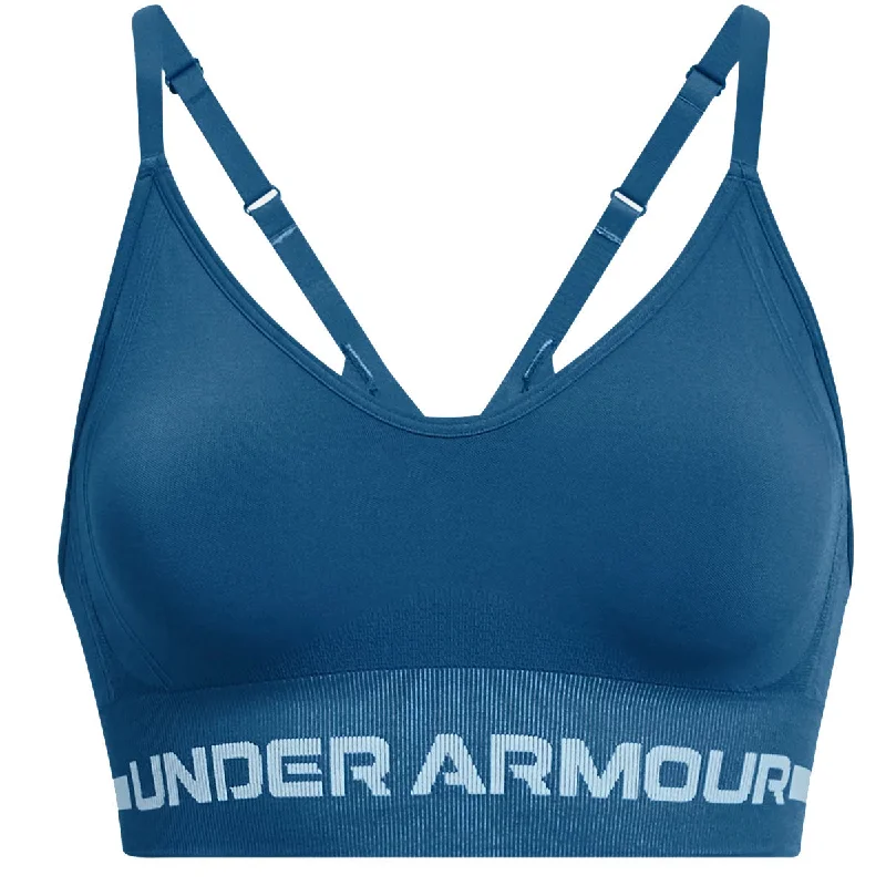 Burgundy Soft Sports Bra for Barre -Under Armour Seamless Low Long Sports Bra - Womens - Varsity Blue/Blizzard