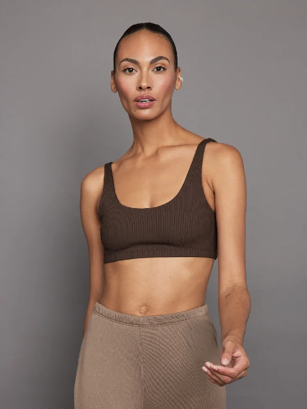 Forest Deep Sports Bra for Dance -Ribbed Bra - Dark Oak