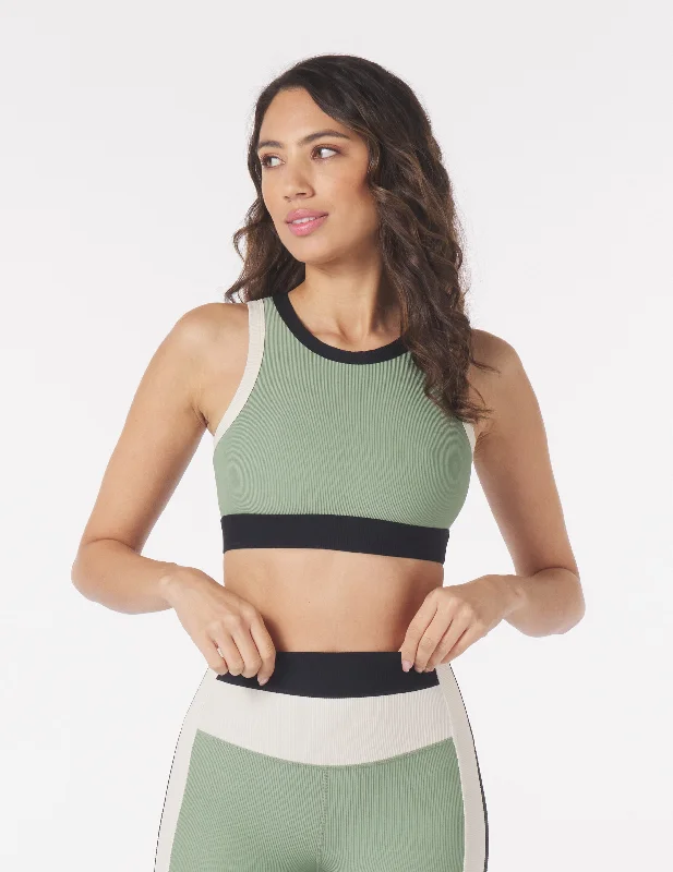 Lilac Smooth Sports Bra for Zumba -Socialite Bra: Sage Black/Oatmilk Trim