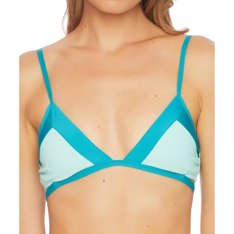 Slate Chic Sports Bra for Streets -Color Blocked Bralette Bikini Top In Aqua