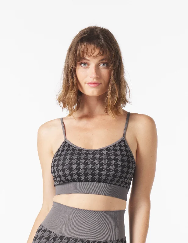 Rose City Sports Bra for Strength -Seamless Houndstooth Jacquard Bra: Black/Carbon