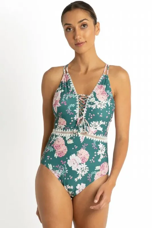 Race-core swimwear -Sunseeker Notting Hill Lace Up One Piece Spruce