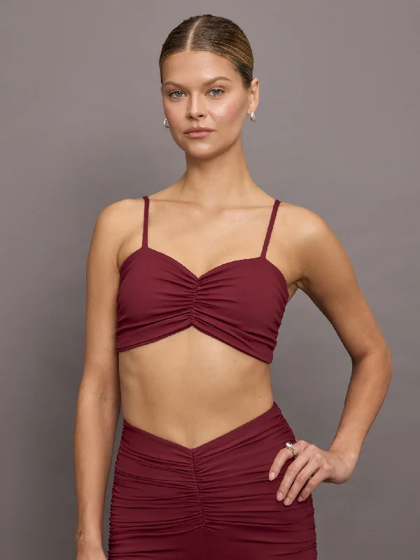 Rose Lift Sports Bra for Pilates -Rouched Top - Burgundy