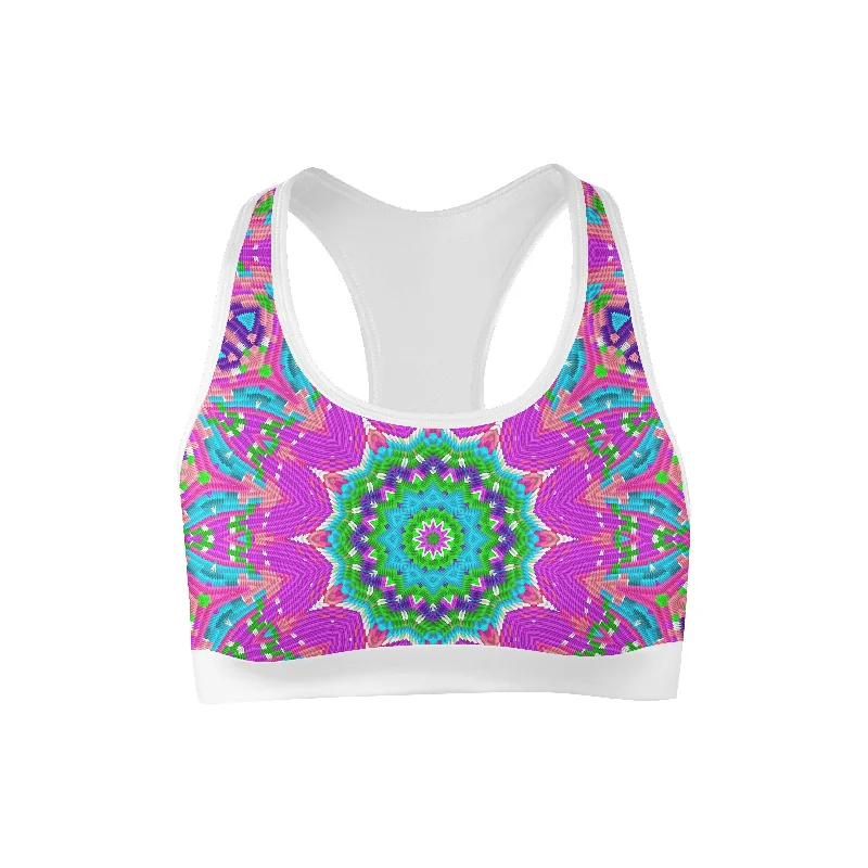 Lime Multi-Sport Sports Bra for Minimal -Colorful Block Mandala Sports Bra