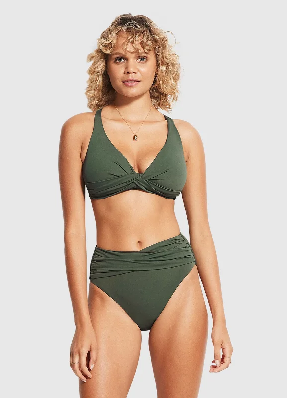 Trek Ready Sports Bra for Hiking -Seafolly DD Double Wrap Front Bra - Ivy