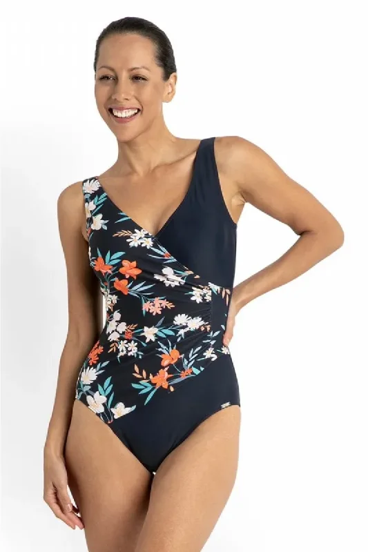 Race-core swimwear -Jantzen Select Surplice One Piece Multi Navy