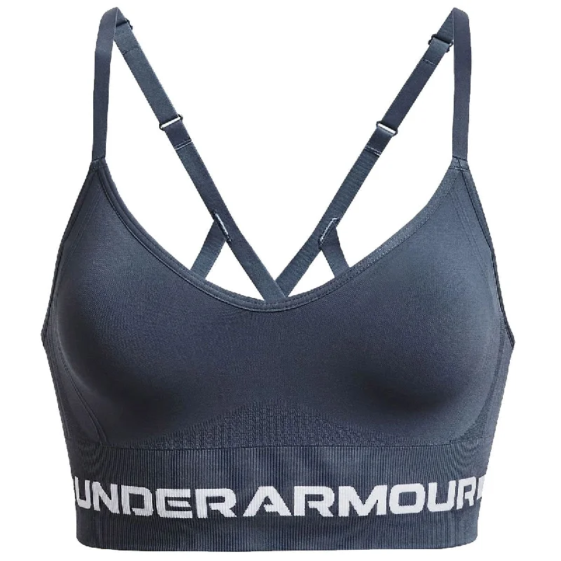 Sapphire Line Sports Bra for Hiking -Under Armour Seamless Low Long Sports Bra - Womens - Downpour Grey/White