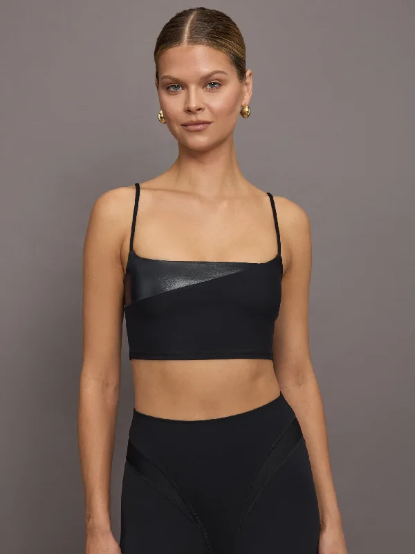 Slate Dry Sports Bra for Motion -Spliced Colorblock Shine Bra in Melt - Black