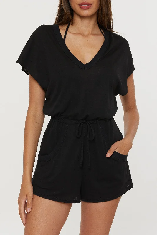 Dry-chic swimwear -Becca Beach Date Black Romper Cover Up