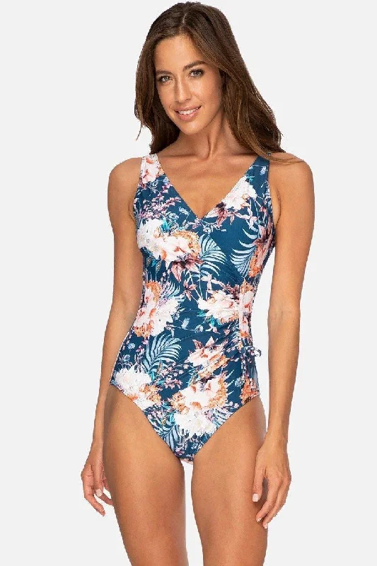 Lounge-flow swimwear -Jantzen Zinnia Gathered Surplice One Piece