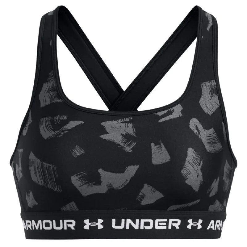 Slate Dry Sports Bra for Fitness -Under Armour Mid Crossback Print Sports Bra - Womens - Black/Castlerock/White