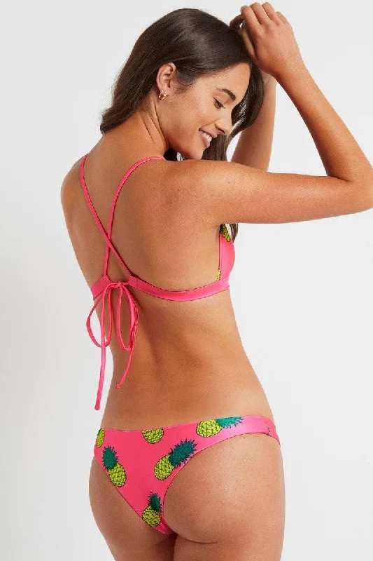 Plus-size flow swimwear -Bronte Bottoms in Pink Pineapples