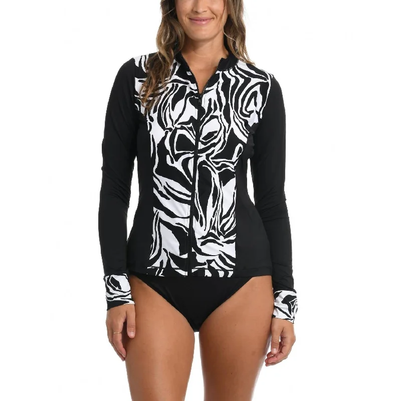 Lift Ready Sports Bra for Workouts -Abstract Zebra Rashguard In Black/white