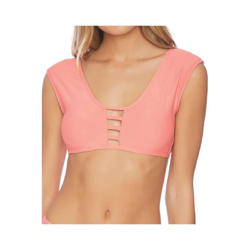 Sapphire Wild Sports Bra for Agility -Solid Coordinator Bralette Bikini Top In Pink Grapefruit