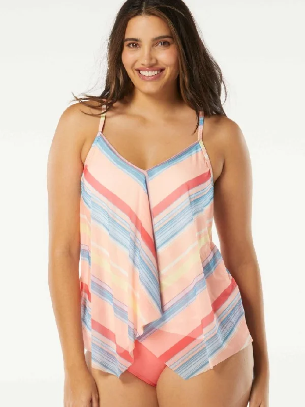 Layer Rose Sports Tank Top for Layering -BEACH HOUSE PARADE STRIPE KERRY MESH TANKINI TOP