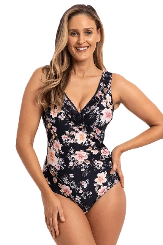 Grip-core swimwear -Jantzen Brigerton Frill Cross Front One Piece Swimsuit