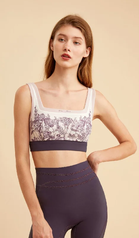 Lilac Cozy Sports Bra for Rest -SARAH Square-neck Yoga Bra