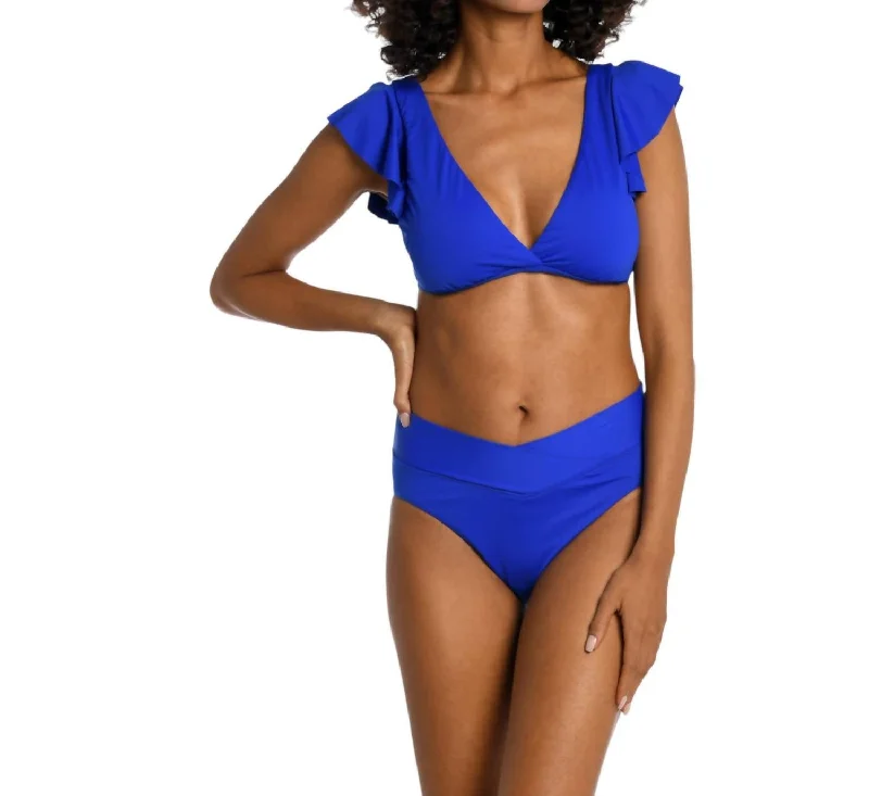 Light Lift Sports Bra for Ease -Island Goddess Ruffle Arm Bra Top In Sapphire