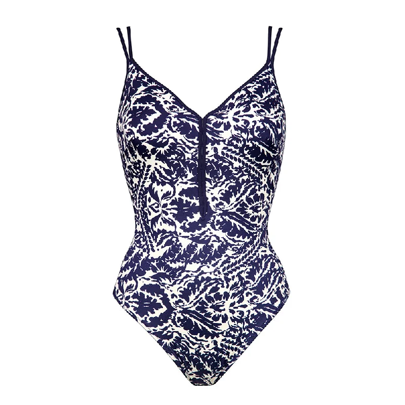 Deep-fit swimwear -Arabesque Mood Canvas Blue Twin Strap Swimsuit