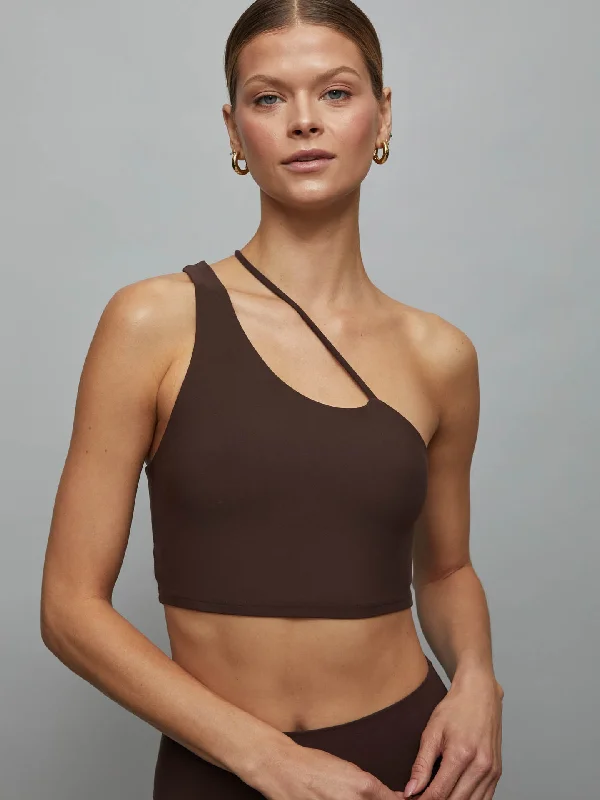 Deep Cobalt Sports Bra for Style -One Shoulder Convertible Bra Top in Melt - Dark Oak