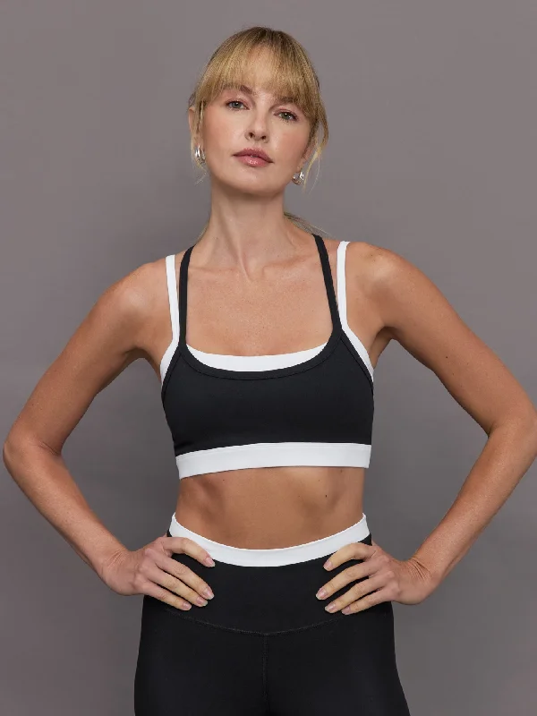 Slate Dual Sports Bra for Speed -Double Layered Contrast Bra in Melt - Black/White