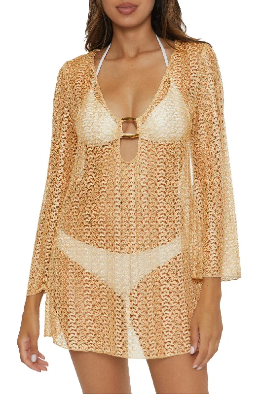 Air-core swimwear -Becca Golden Gold Crochet Tunic