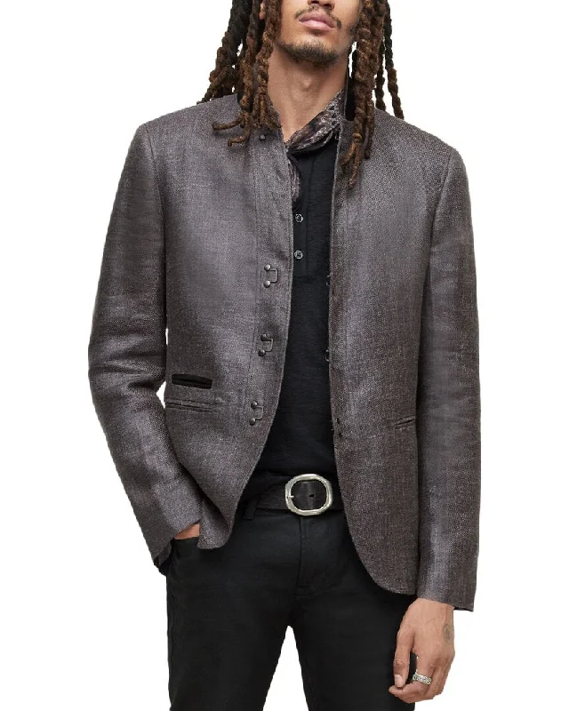 Hood-run sports jacket -John Varvatos Slim Fit Leather-Trim Linen-Blend Jacket