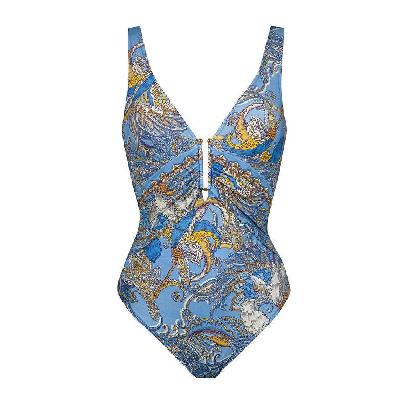 Plus-size core swimwear -Majorelle Oriental Horizon V-Neckline Swimsuit