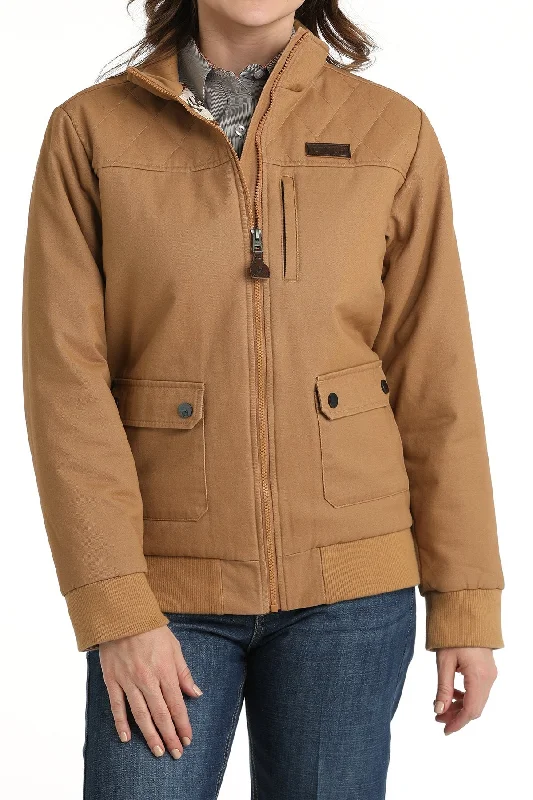 Eco-core sports jacket -Women's Canvas Bomber Jacket - Brown - (MAJ9901001)