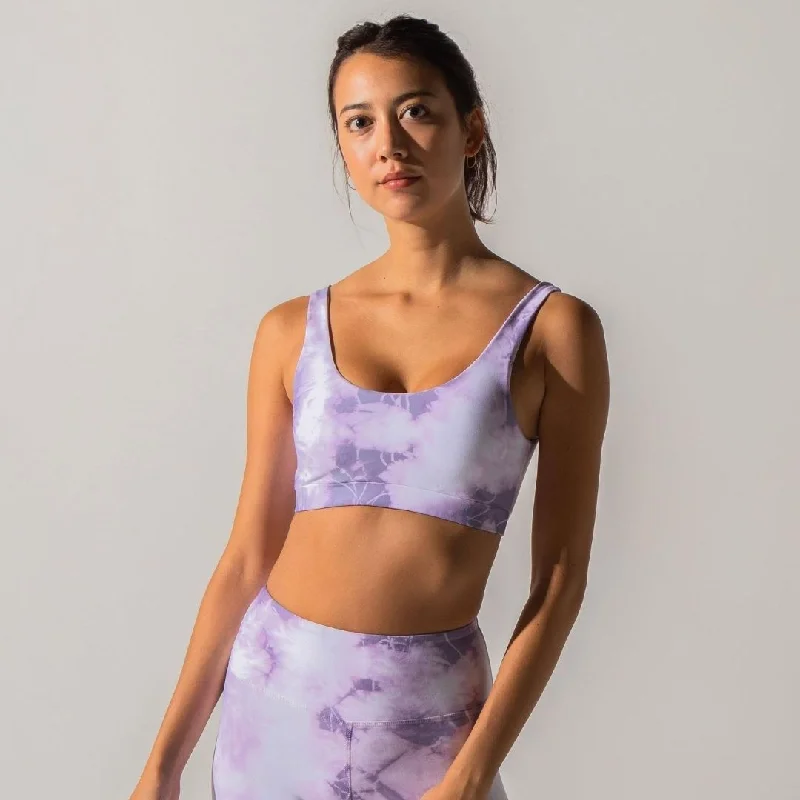 Rose Slip-On Sports Bra for Style -Lilac Tie-Dye Sport Bra